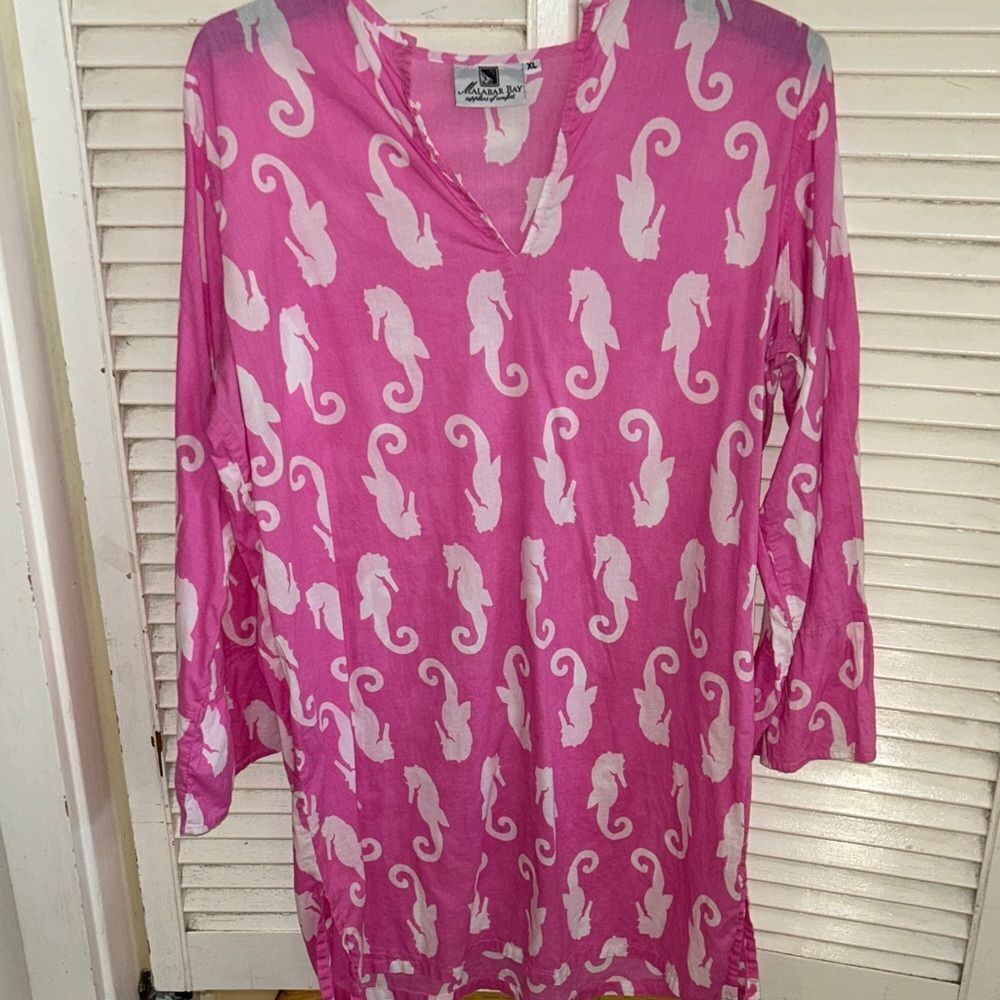 Pink Seahorse 🪸 Print Tunic Swim 🏊 🏖️ 🧳 ✈️ 💯 organic cotton!